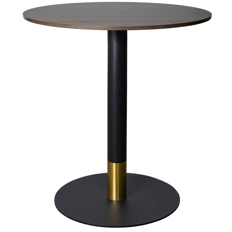 Vail Round Dining Table with 36 in. MDF Tabletop in Black Stainless Steel Round Pedestal Base with Gold Accent Kitchen Table - Dark Brown