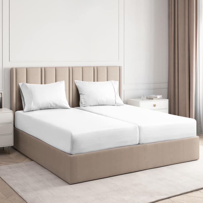 CGK Linens 4 Piece Solid Deep Pockets Microfiber, Easy-Fit Bed Sheet Set - Split King - White