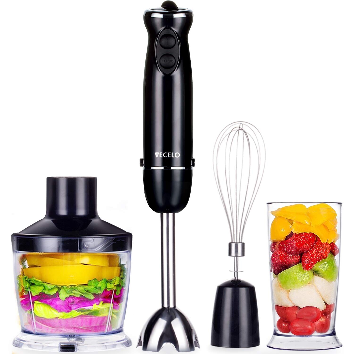 Classic Cuisine 6-Speed 4-in-1 Black Immersion Blender with