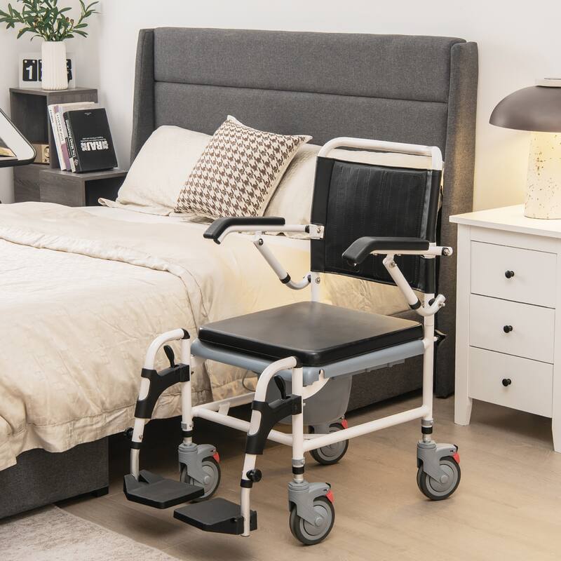 Costway 4-in-1 Bedside Commode Chair Commode Wheelchair with - See Details