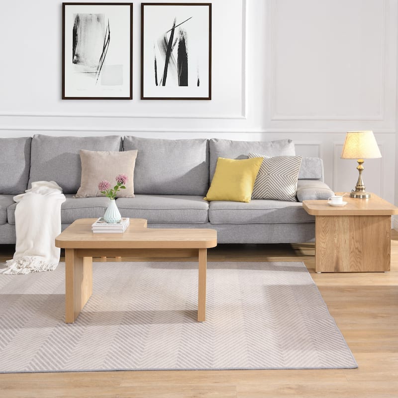 Modern L-Shaped Coffee Table Farmhouse Coffee Table Rectangular Coffee Table with Removable Top, for Living Room
