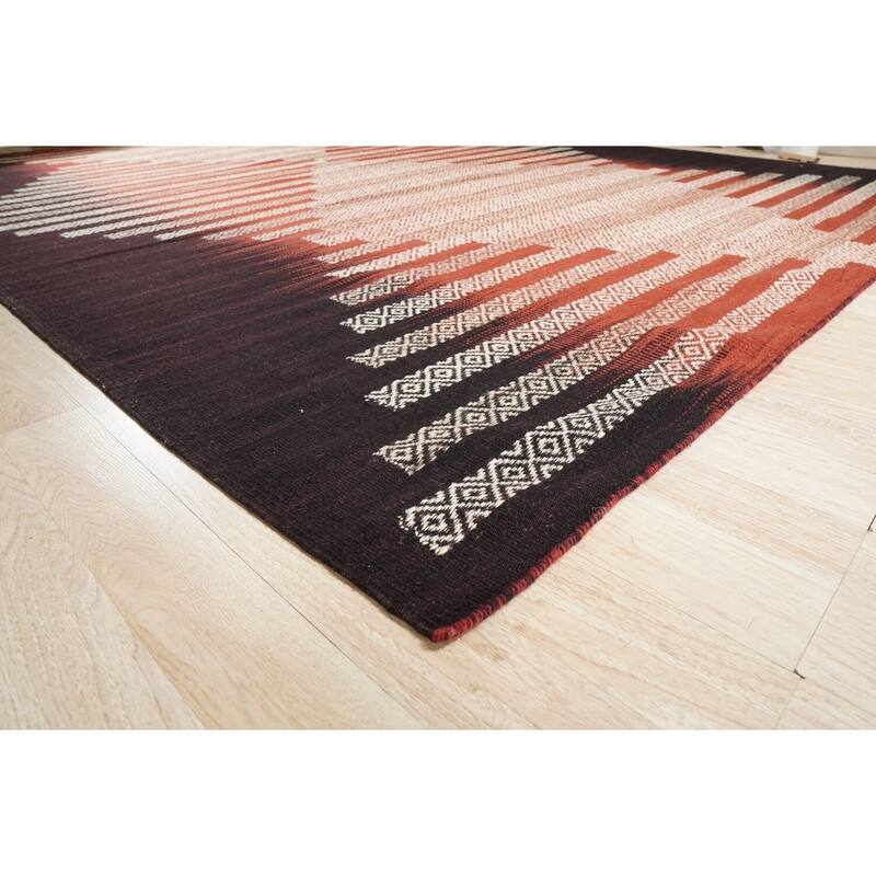 Hand-Knotted Wool Modern Flat Weave Rug, 6' x 9', Red/Black Area Rug, Elegant Soft Texture for Living Rooms or Bedrooms - L