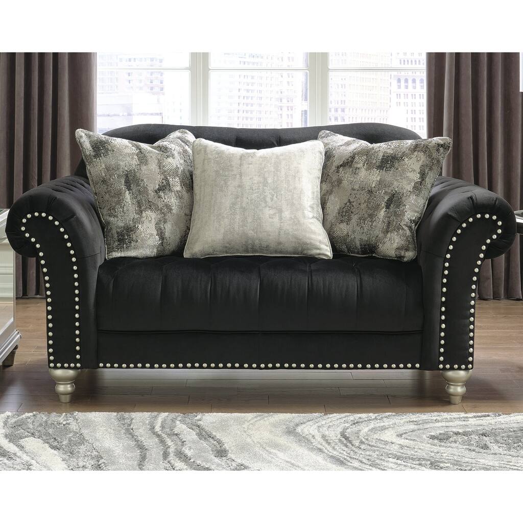 Signature Design by Ashley Harriotte Black Loveseat - 72"W x 41"D x 38"H