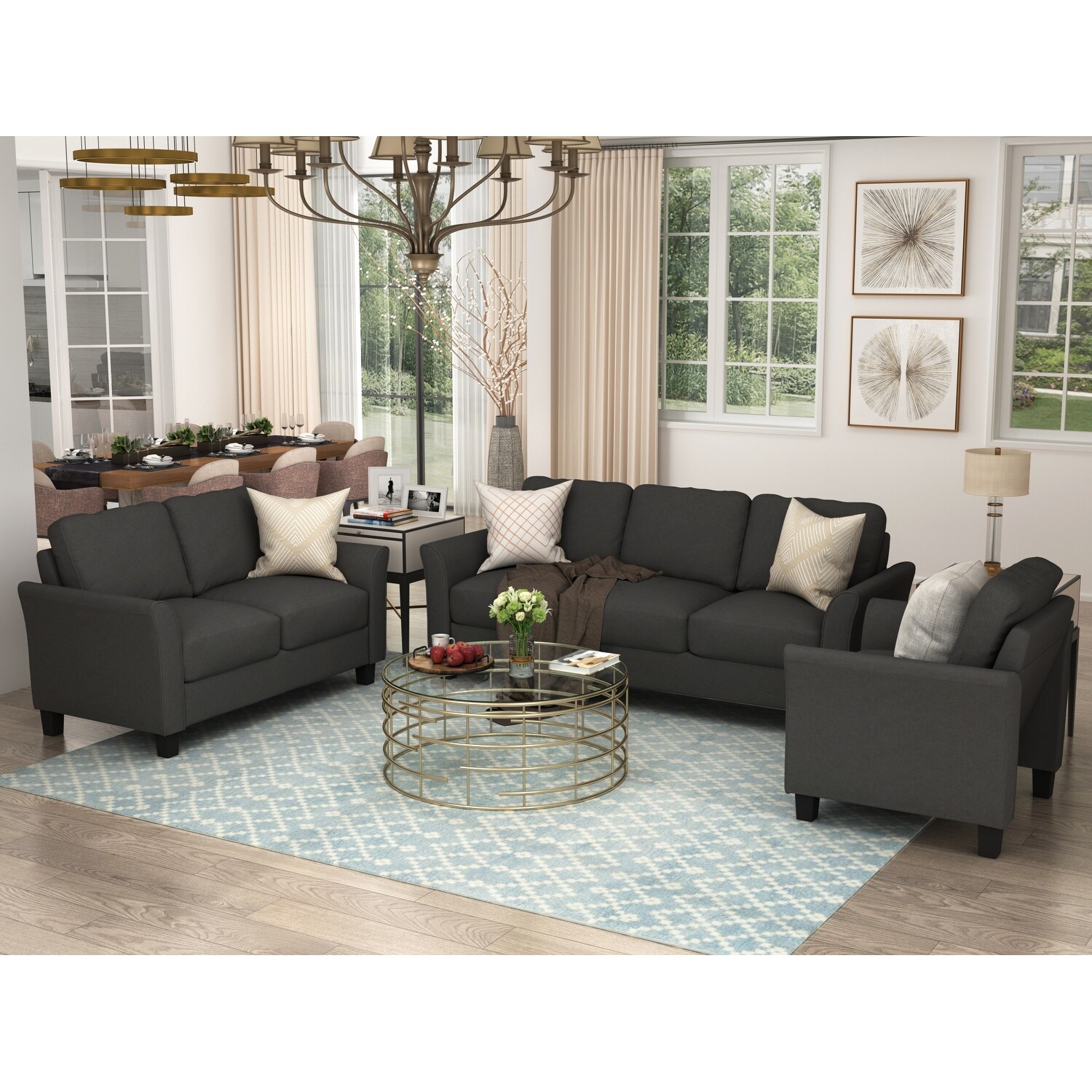 3 seater sofa top with armchair