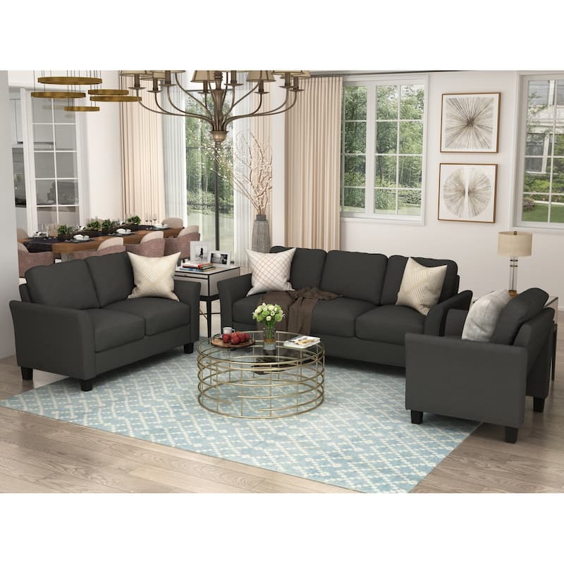 Modern 3 Pieces Sectional Sofa Sets Polyesterblend Couch Seat Cushion