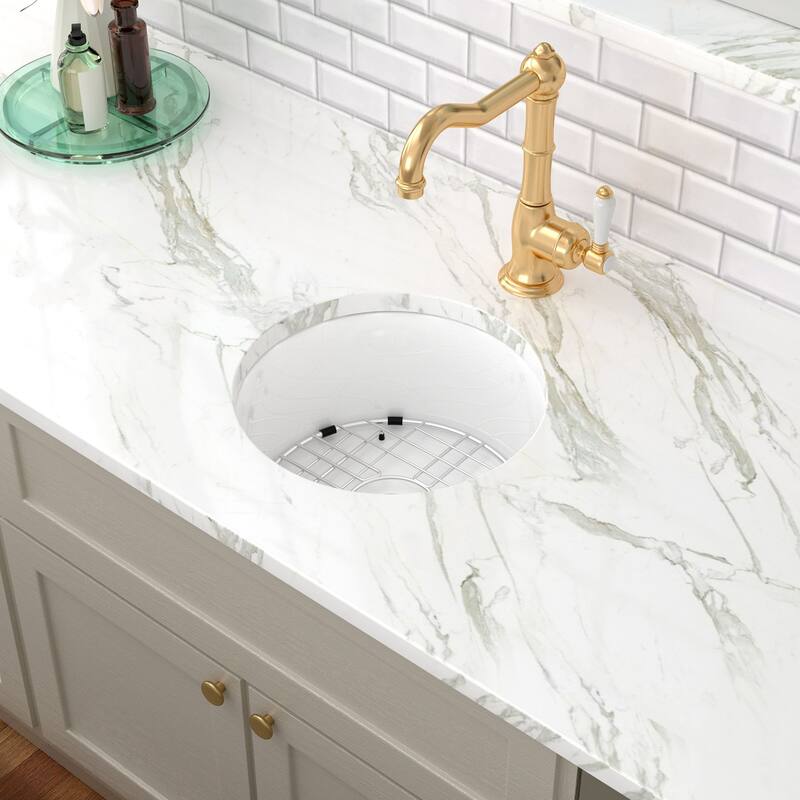 Kichae 18 Inch Ceramic Sink Undermount Round Small Kitchen Sink Bar Sink - 18 in.W x 18 in.D x 9 in.H