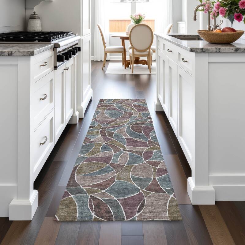 Machine Washable Indoor/Outdoor Casual Mosaic Chantille Rug