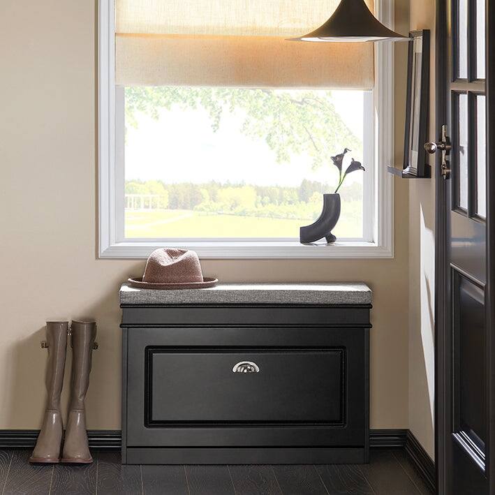 SoBuy FSR82-L-W, Hallway Shoe Bench Storage Cabinet With Flip-Drawer - 20.08" H x 29.53" W x 9.45"D - Black