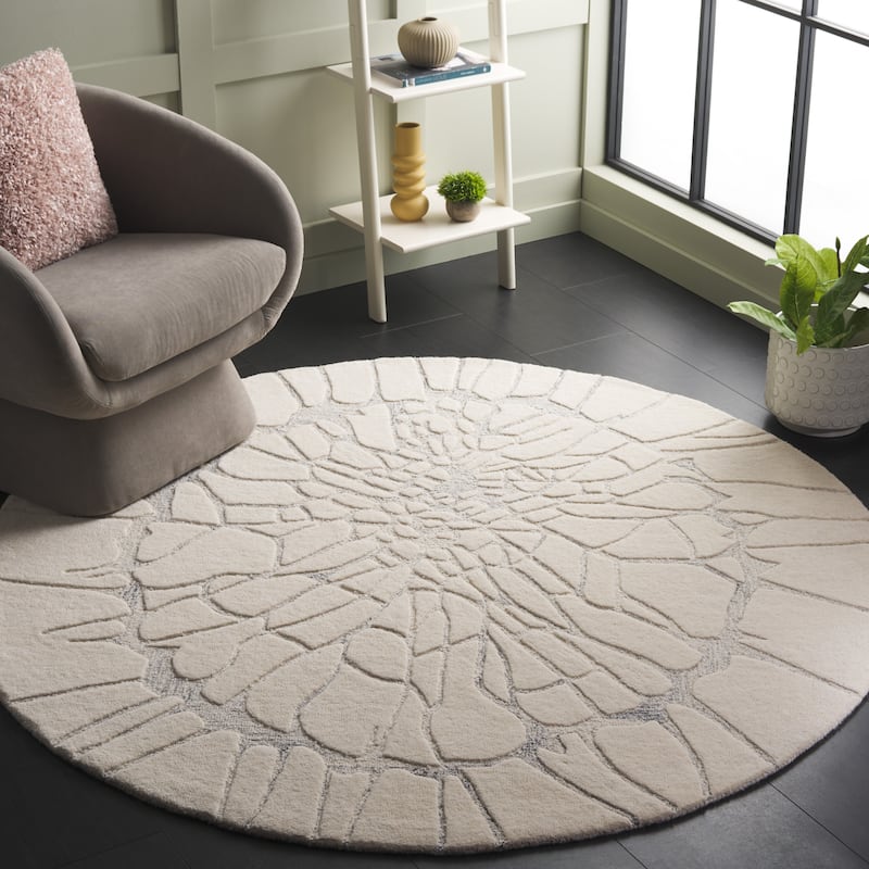 SAFAVIEH Handmade Mykonos Fatme Modern & Contemporary Wool Rug - 6' Round - Ivory/Silver