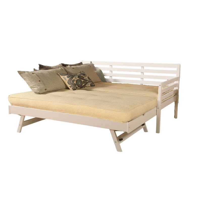Somette Boho Daybed and Pop Up Bed in White with Mattresses