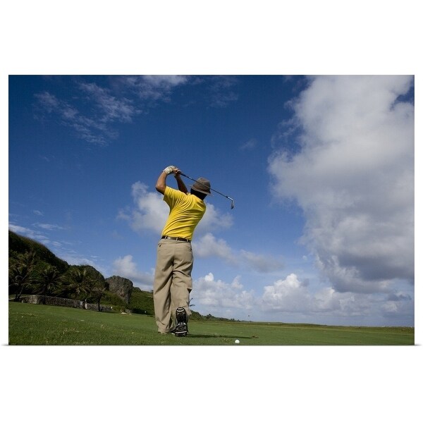 Shop Man Swinging Golf Club Rear View Multi Color Free