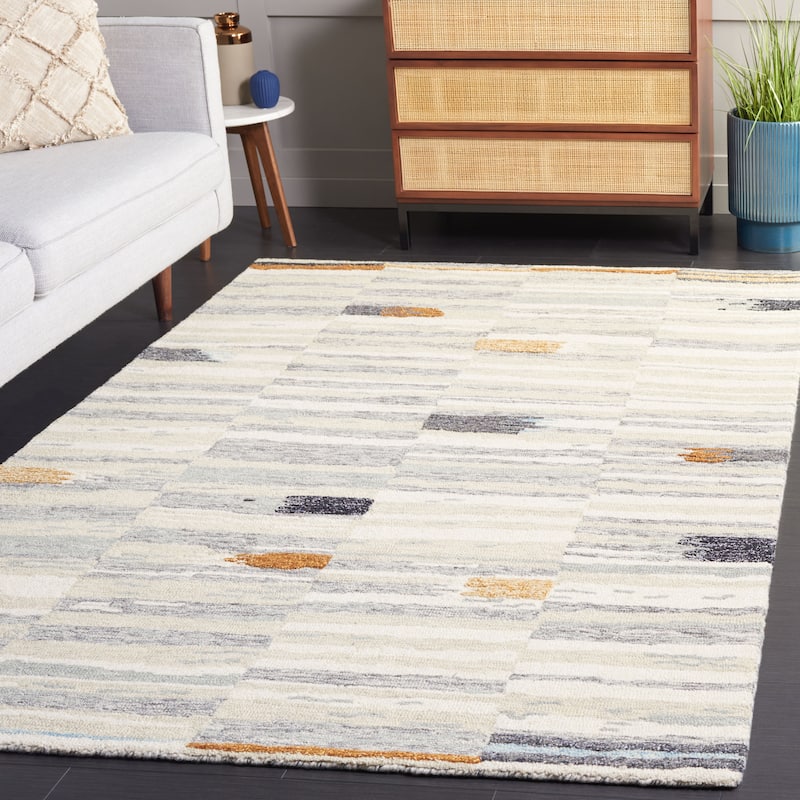 SAFAVIEH Handmade Ebony Bassima Modern Wool Rug - 3' x 5' - Ivory/Grey