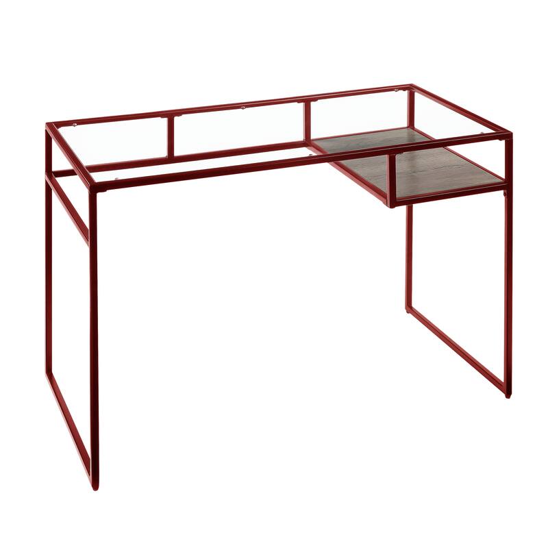 Versatile Metal and Glass Writing Desk with Open Shelf Storage