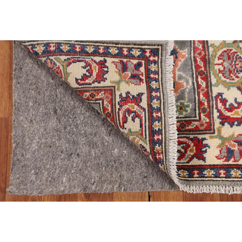 Traditional Kazak Runner Rug Hand-Knotted Grey Wool Carpet - 2'1" x 5'10"
