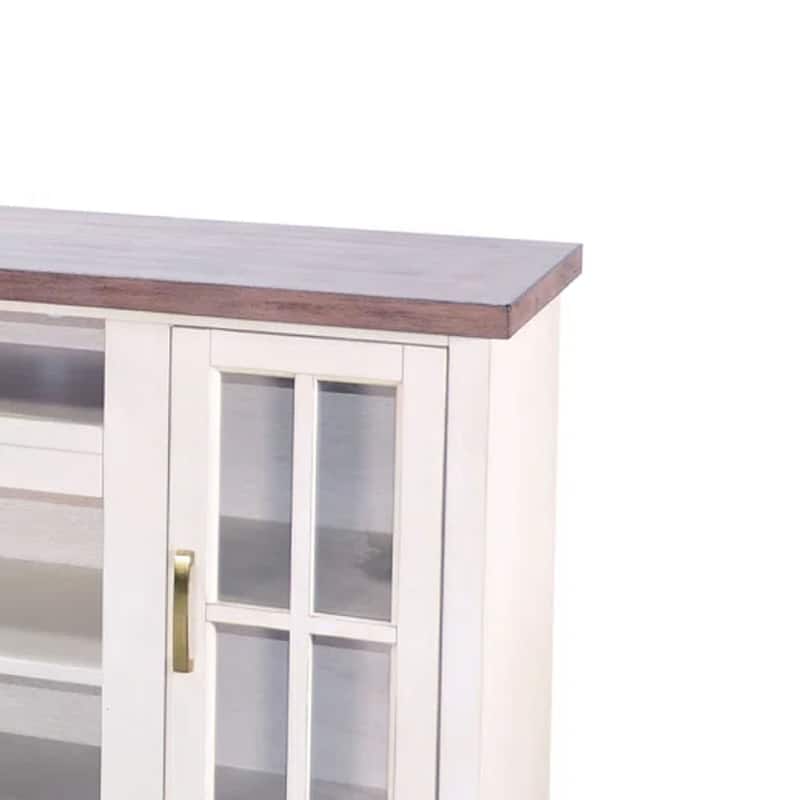 Leyla TV Stand Media Cabinet, 2 Doors and Shelves, White Wood 76 Inch
