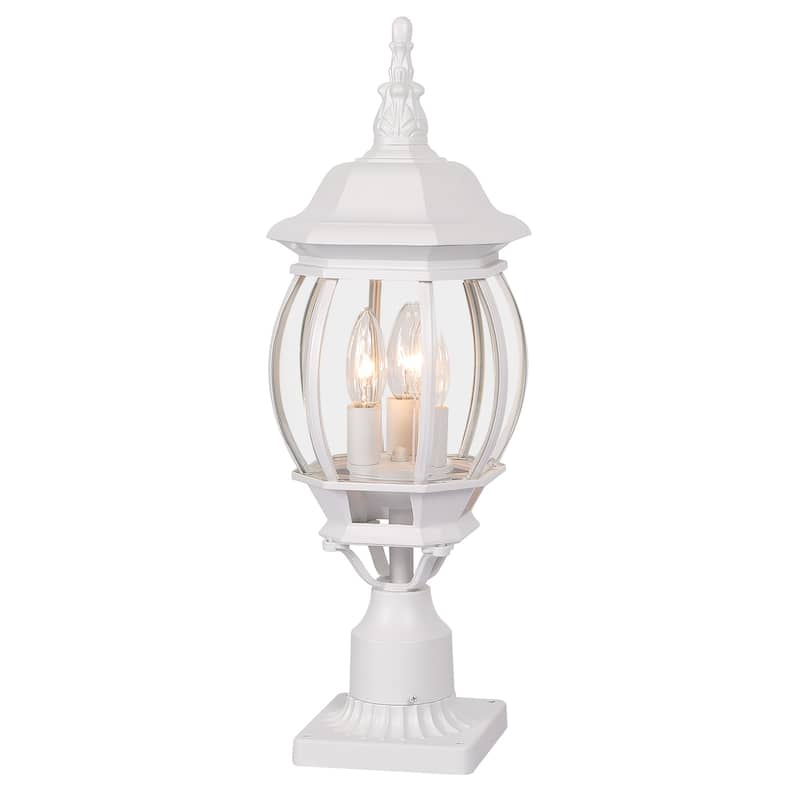 Outdoor 1/3 Light Post Lantern with Pier Mount Base(Pack 1 or 2) - 1 Pack-3 Light - White