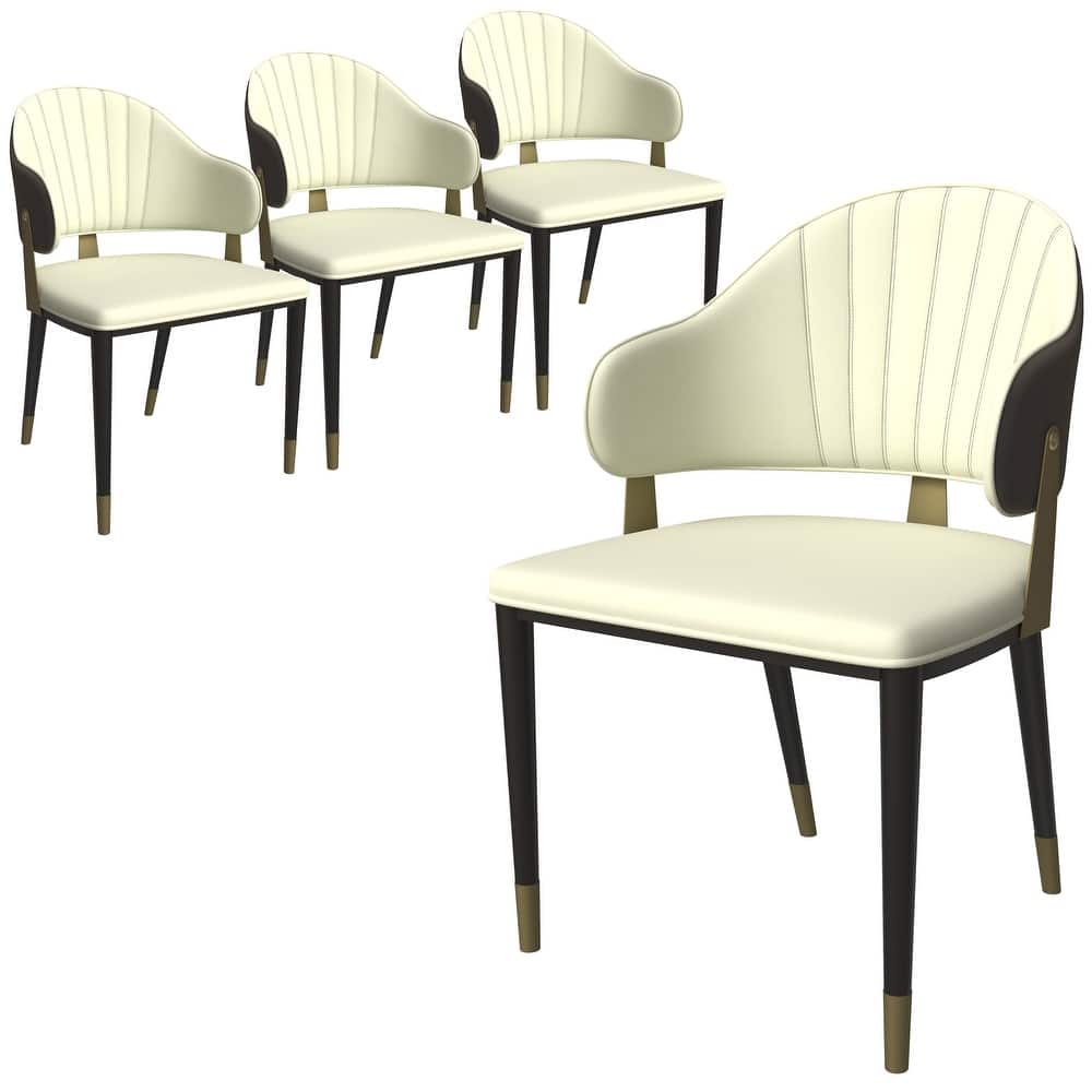 Leather Dining Chair in Iron Set of 4 with Gold Accents Design Modern Ergonomic Side Arm Chair