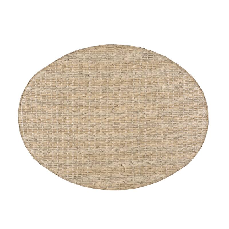Resy Outdoor Coffee Table, 33 Inch Oval Top, Boho Brown Wicker Woven