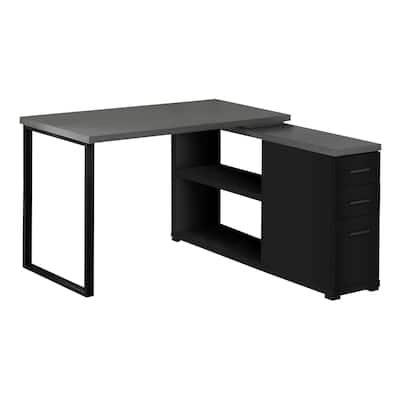 L-Shaped Computer Desk with Storage Drawers, Adjustable Shelf, Metal Base