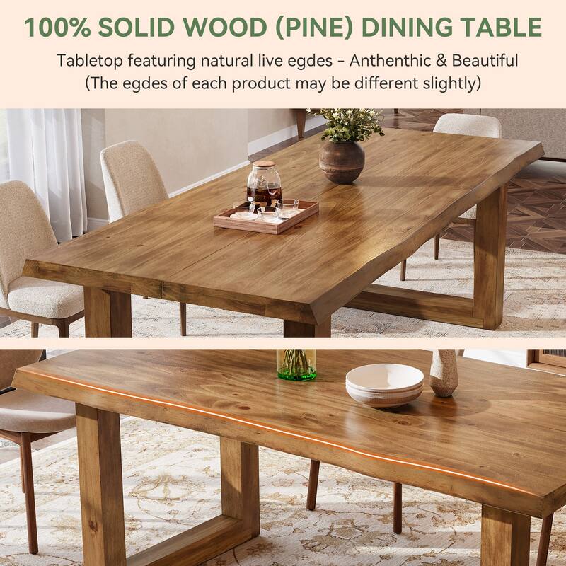 63 Inch Solid Wood Dining Table for 6, Farmhouse Rectangle Kitchen Table - 31.5" D x 62.99" W x 29.53" H