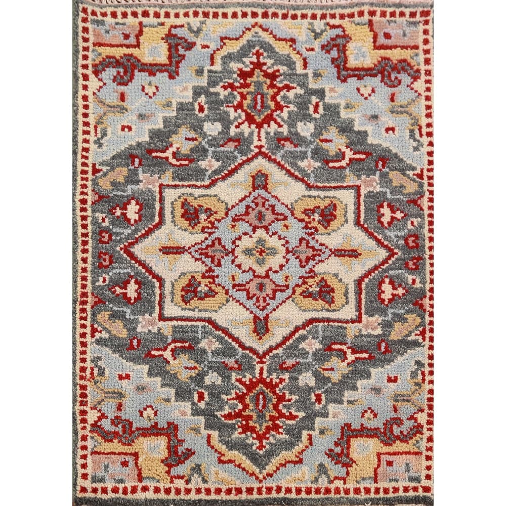 Hand Knotted Oriental 100% Wool Carpet Traditional Medallion Greys & Charcoal Kazak Area Rug - 3' 0'' X 2' 0''