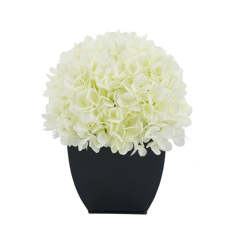 Faux Hydrangea in Black Tapered Zinc Cube
