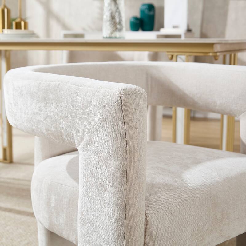 Chenille Barrel Chair Set of 2 with Wood Frame