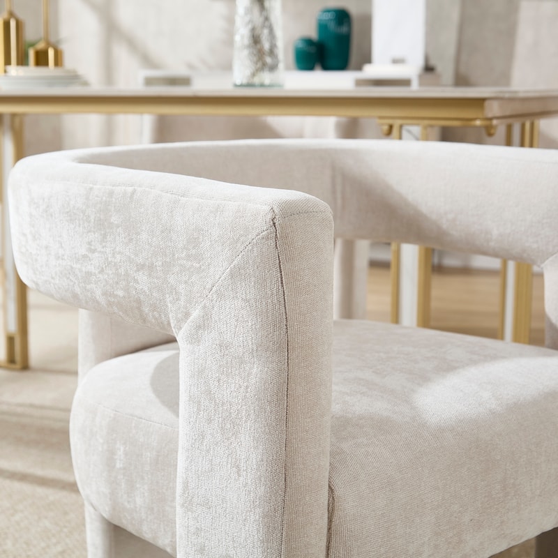 Chenille Fabric Upholstered Barrel Chair Set of 2 with Solid Wood Frame and Ergonomic Back Support