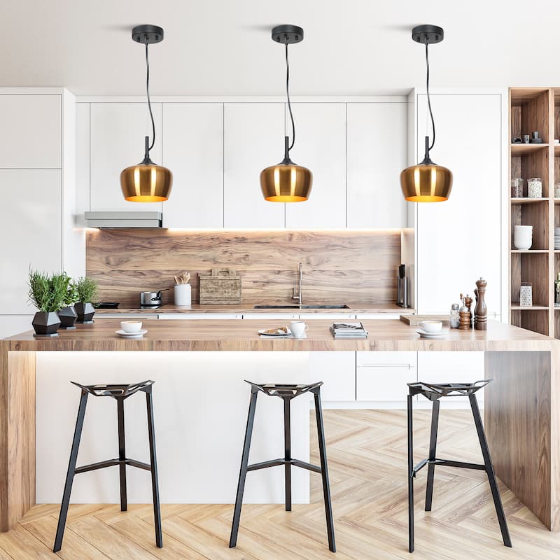 Modern Farmhouse Black Gold 1-Light Pendant Light Dome Island Lights for Dining Room