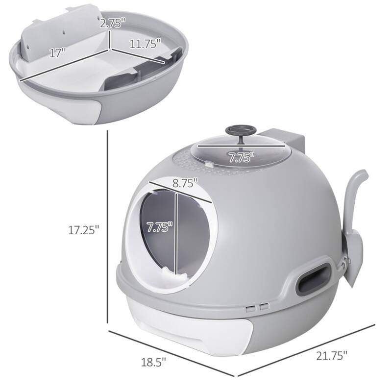 Spacious Dome Cat Litter Box with Removable Tray, Top Entry, and Skylight for Easy Cleaning - 18.5" L x 21.75" W x 17.25" H