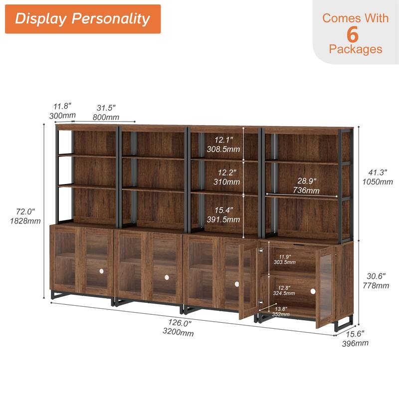 4 PCS Modern 72" Sideboard with Glass Doors and Adjustable Shelves, Multifunctional Buffet for Dining Room or Kitchen