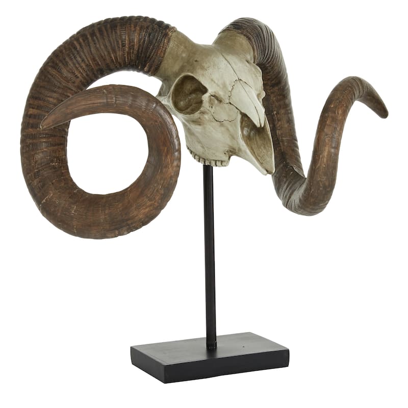 Polystone Ram Skull Decorative Sculpture - Brown - Roche River Decor