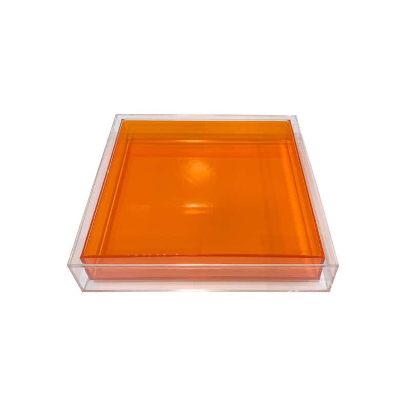 Orange Encased Lucite Tray - N/A - Orange