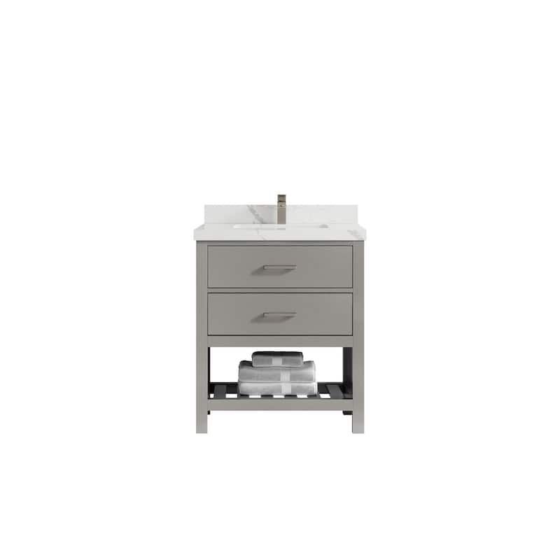 Willow Collections 30 in. W x 22 in. D Parker Single Sink Bathroom Vanity with Countertop - 2" Calacatta Laza - Elephant Skin Gray