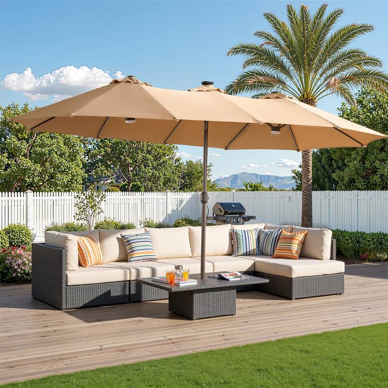 XIZZI Outdoor Patio Umbrella with Solar LED Lights and Base