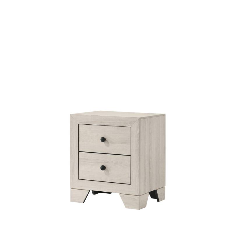 Rustic White Wash Finish Two Drawer Nightstand with Round Handles - White Washed