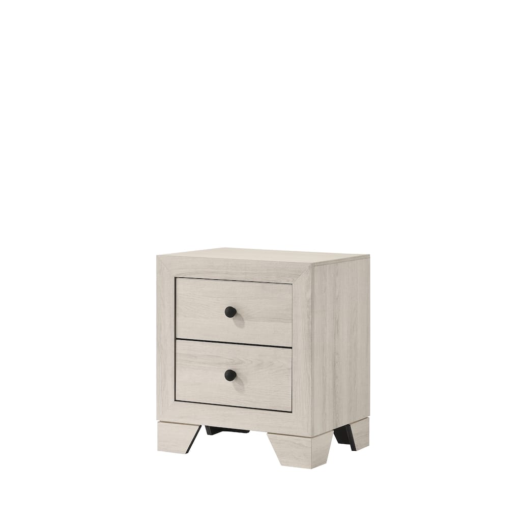 Rustic White Wash Finish Two Drawer Nightstand with Round Handles