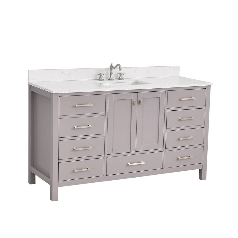 PROOX 60 inch Freestanding Bath Vanity Engineered Countertop and Double Ceramic Sink - Grey