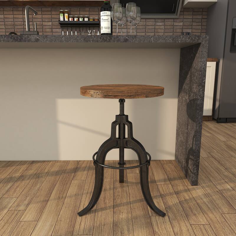 Black Metal Vintage Industrial Inspired Stool with Brown Adjustable Wood Seat