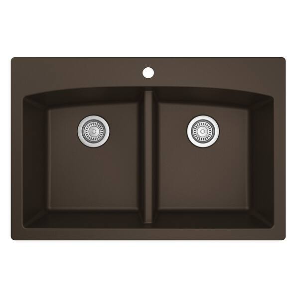 slide 30 of 58, Karran Drop-in Quartz 50/50 Double Bowl Kitchen Sink Brown