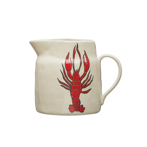 Stoneware Pitcher with Wax Relief Lobster Illustration - 8.0"L x 5.8"W x 6.3"H