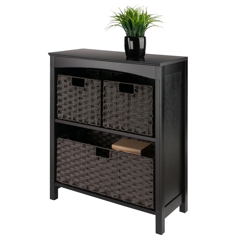 Terrace 4-Pc Storage Shelf with 3 Foldable Woven Baskets, Walnut and Chocolate - 25.98 x 11.81 x 30 inches