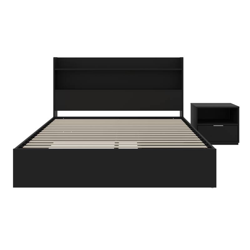 Hunter Platform Bed With Headboard And 1-Drawer Nightstand