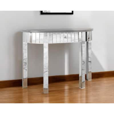 HomeRoots 39" Silver Mirrored Glass Half Moon Console Table With Drawer - 39.37' X '30' X '13.78
