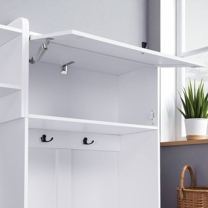 79.1'' Wide Modern 4-in-1 Hall Tree with Bench, 8 Cubbies, Adjustable Shelves & 7 Hooks for Entryway, Hallway, Living Room