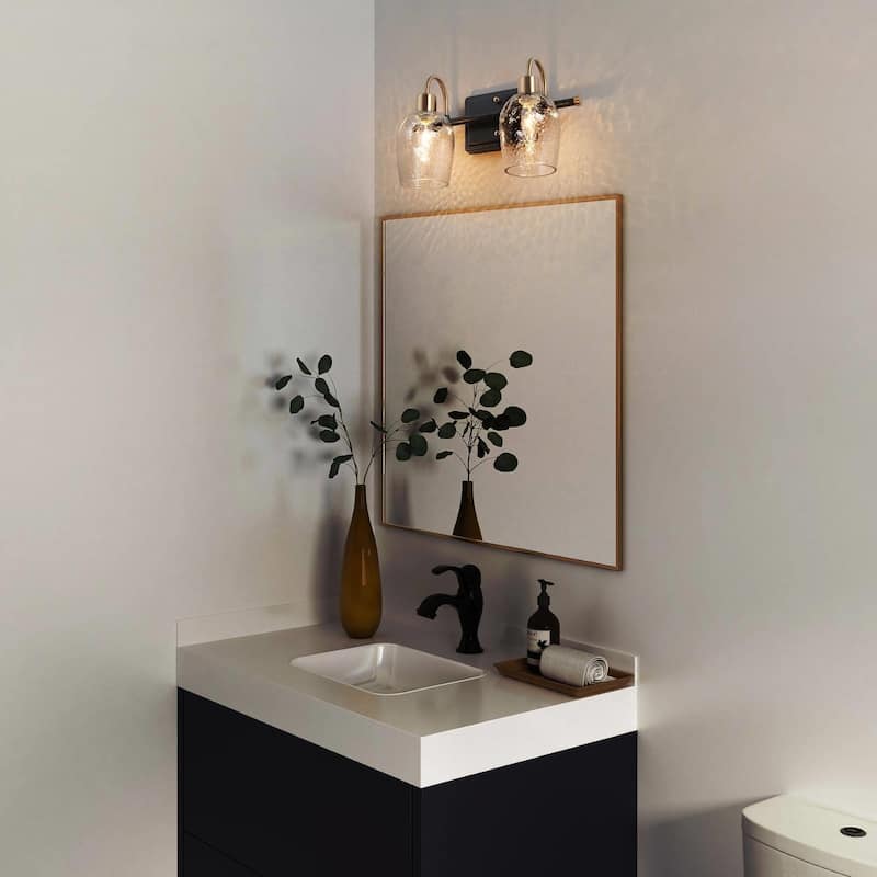 Waylin Modern Black Gold 2-Light Vanity Lights Glass Wall Sconces for Powder Room