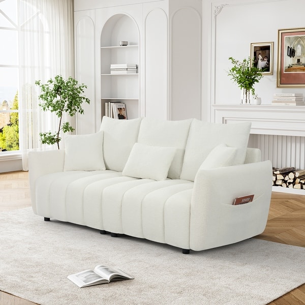 Ouyessir Overstuffed Upholstered Deep Seat Soft Fabric Sofa with 3 Pillows - On Sale - Bed Bath & Beyond