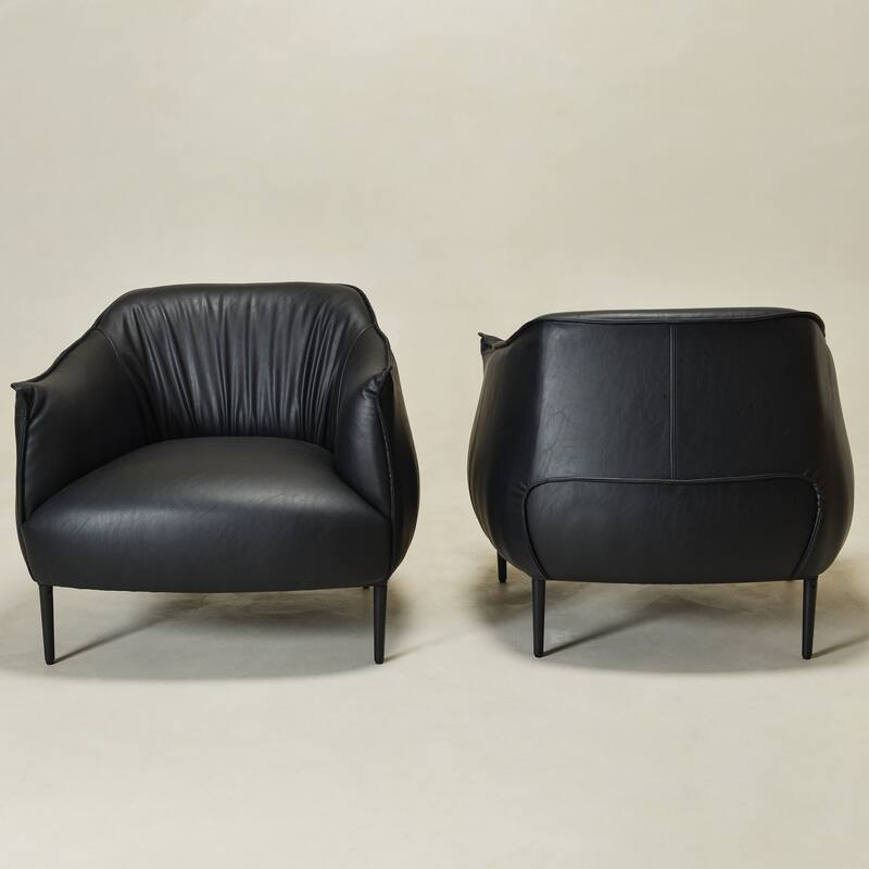 KINWELL 33" Wide Faux Vegan Leather Upholstery Barrel Accent Chair