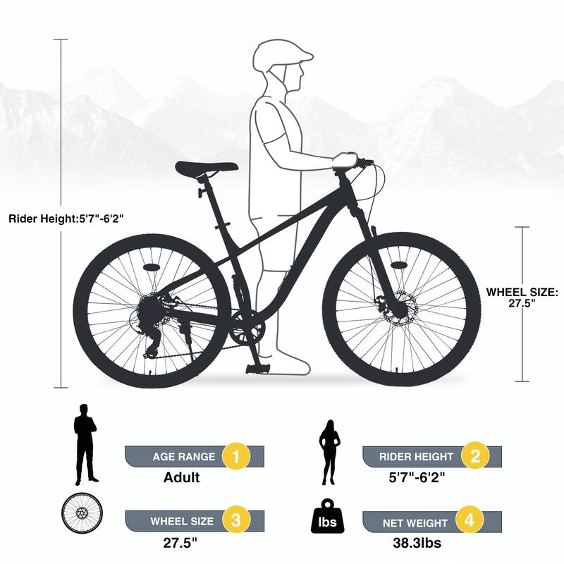 27.5 Inch Wheels 8 Speed Mountain Bike, Front Suspension,Grey