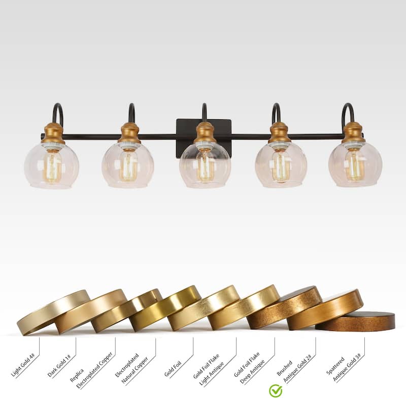 Olia Modern Black Gold 3/4/5-Light Bathroom Vanity Lights Globe Glass Wall Sconces